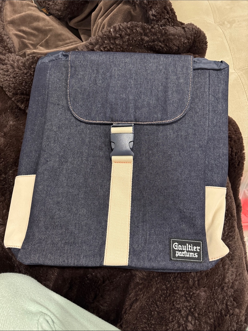 Jean Paul Gaultier Men's Navy Canvas Backpack with Cream Accents